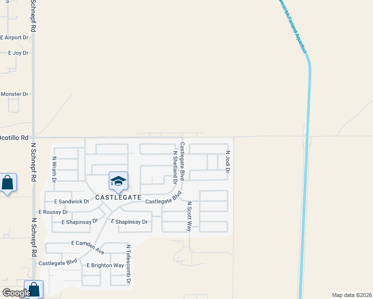 map of restaurants, bars, coffee shops, grocery stores, and more near 40587 North Shetland Drive in San Tan Valley
