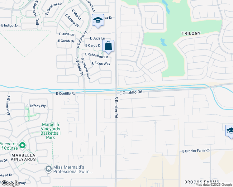map of restaurants, bars, coffee shops, grocery stores, and more near E Ocotillo Rd & S Recker Rd in Gilbert