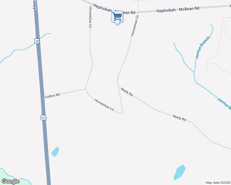 map of restaurants, bars, coffee shops, grocery stores, and more near 5049 Horseshoe Circle in Hephzibah