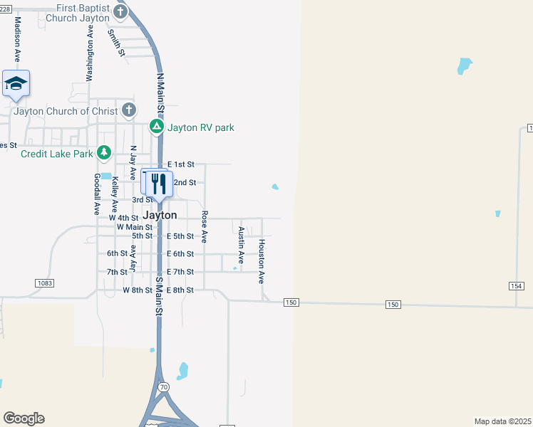 map of restaurants, bars, coffee shops, grocery stores, and more near 169-253 Houston Avenue in Jayton