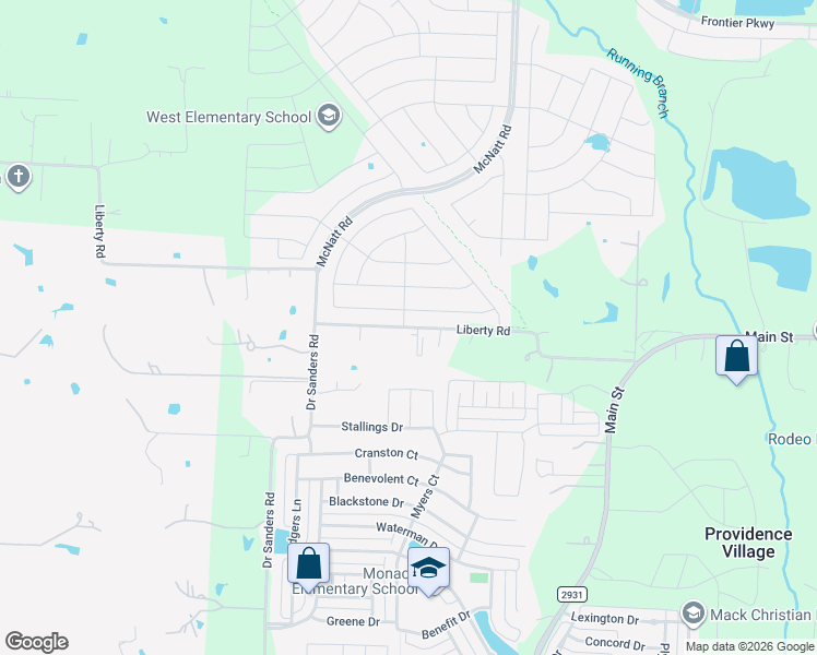 map of restaurants, bars, coffee shops, grocery stores, and more near 9913 Liberty Road in Aubrey