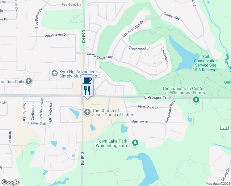 map of restaurants, bars, coffee shops, grocery stores, and more near 821 Summerfield in Prosper