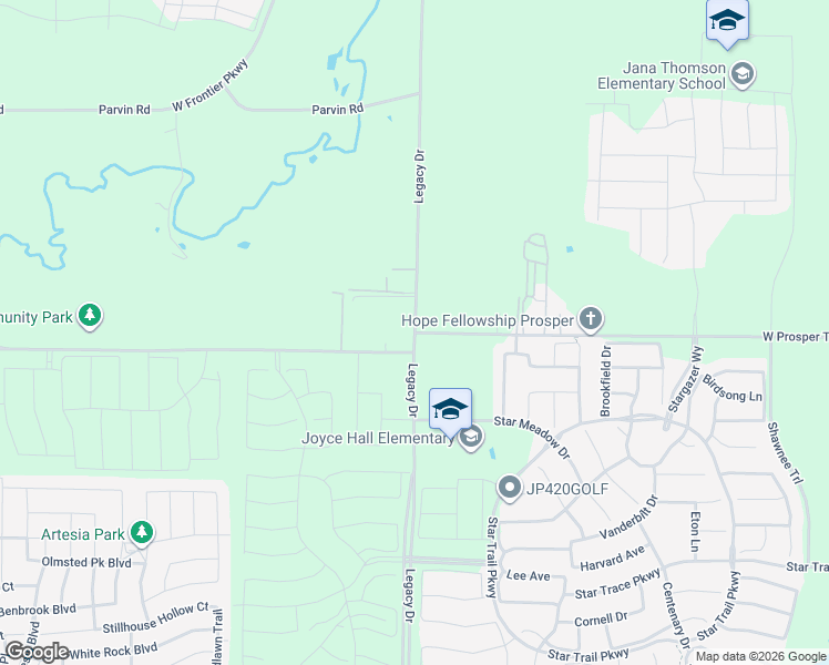 map of restaurants, bars, coffee shops, grocery stores, and more near Legacy Drive in Prosper