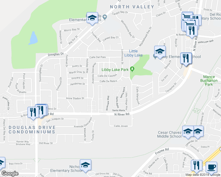 map of restaurants, bars, coffee shops, grocery stores, and more near 328 Riverview Way in Oceanside