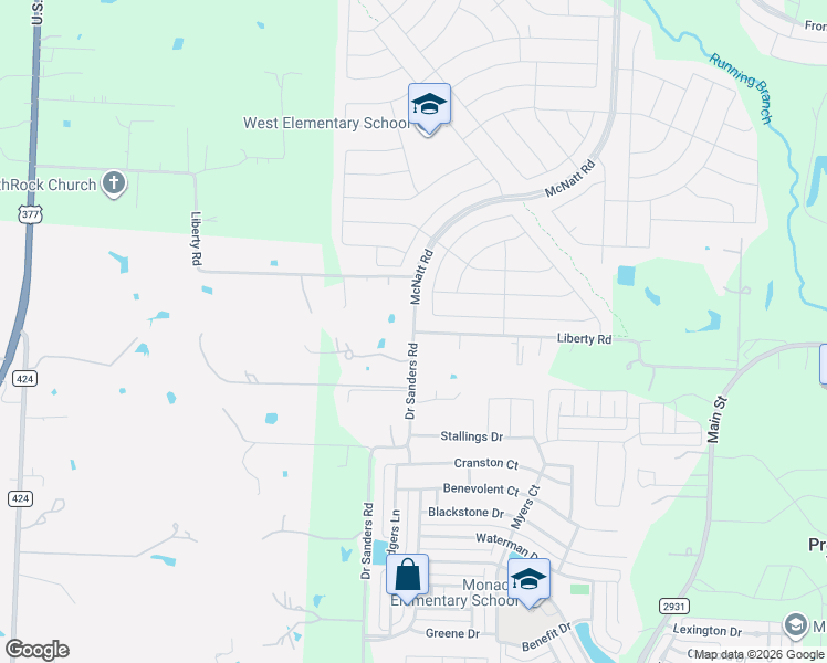map of restaurants, bars, coffee shops, grocery stores, and more near 12375 Liberty Road in Aubrey
