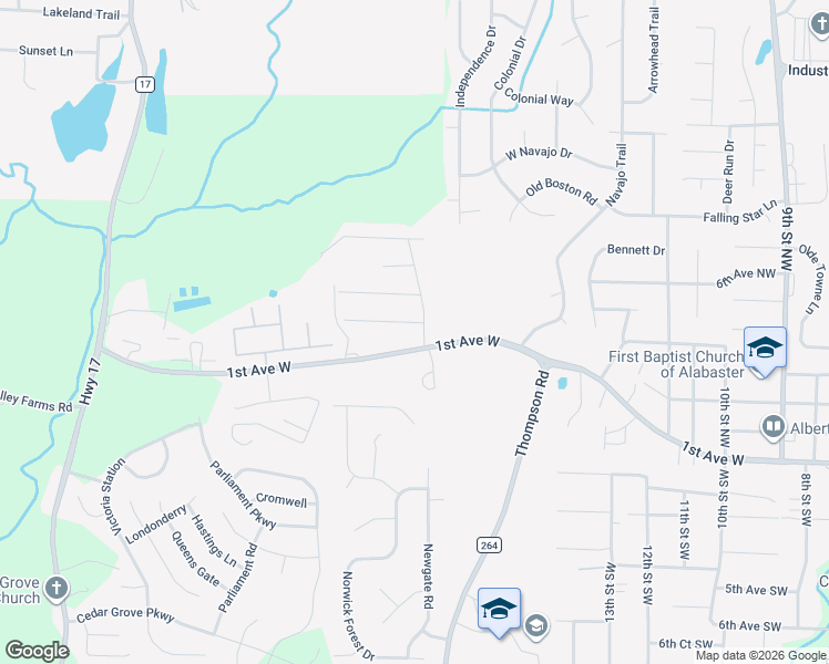 map of restaurants, bars, coffee shops, grocery stores, and more near 1804 Mohawk Drive in Alabaster