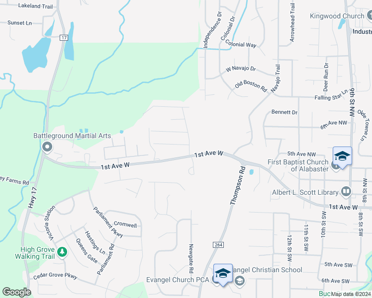 map of restaurants, bars, coffee shops, grocery stores, and more near 1805 Mohawk Drive in Alabaster