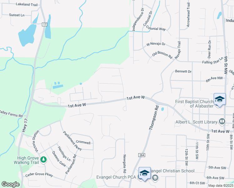 map of restaurants, bars, coffee shops, grocery stores, and more near 1809 Mohawk Drive in Alabaster