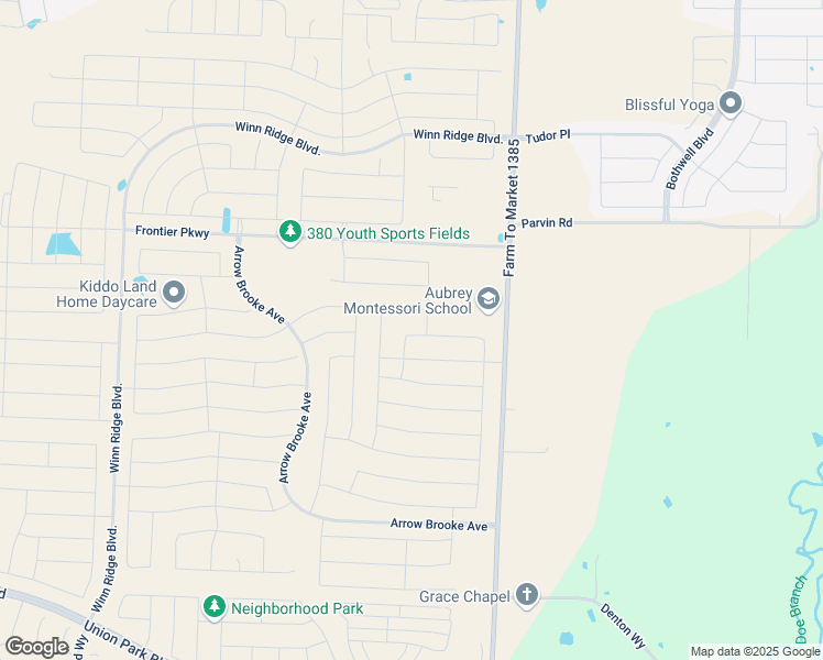 map of restaurants, bars, coffee shops, grocery stores, and more near 1805 Cinnamon Trail in Aubrey