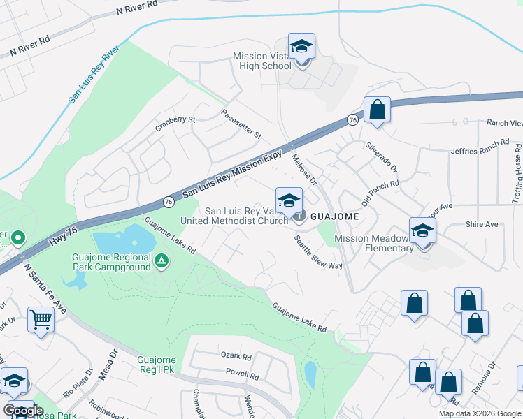 map of restaurants, bars, coffee shops, grocery stores, and more near 5531 Old Ranch Road in Oceanside