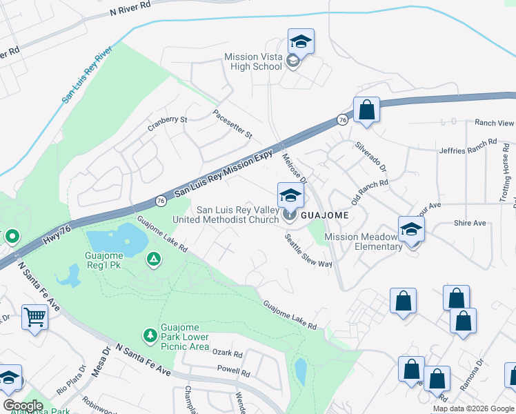 map of restaurants, bars, coffee shops, grocery stores, and more near 5531 Old Ranch Road in Oceanside