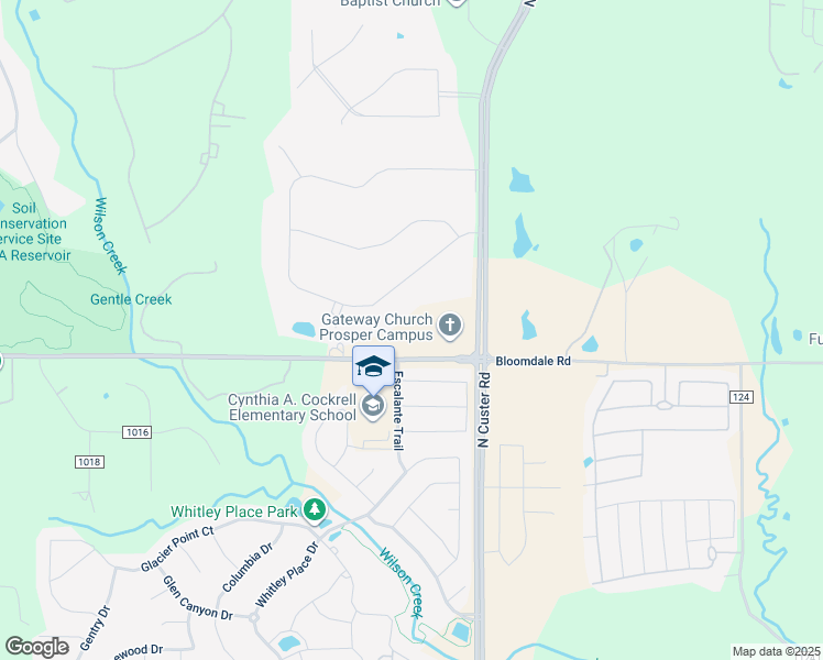map of restaurants, bars, coffee shops, grocery stores, and more near 4255 W Prosper Trail in Prosper