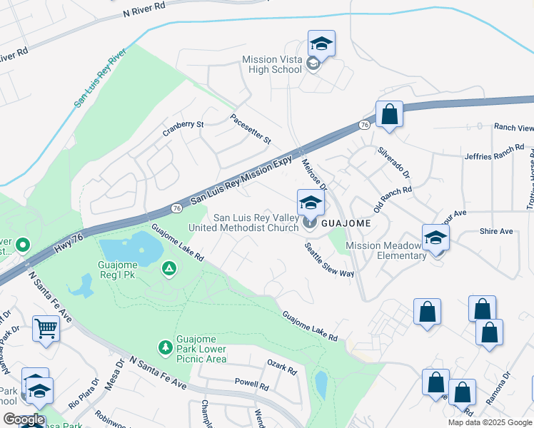 map of restaurants, bars, coffee shops, grocery stores, and more near 5531 Old Ranch Road in Oceanside