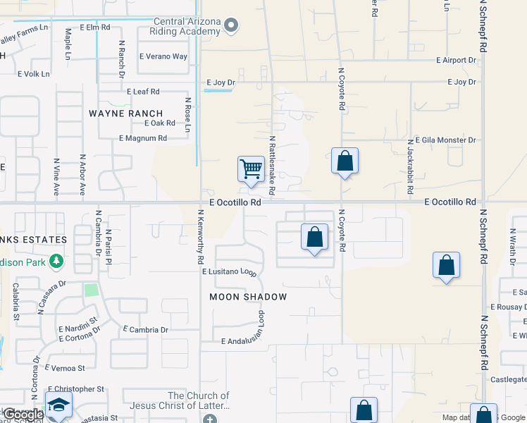 map of restaurants, bars, coffee shops, grocery stores, and more near 2194 East Haflinger Way in San Tan Valley