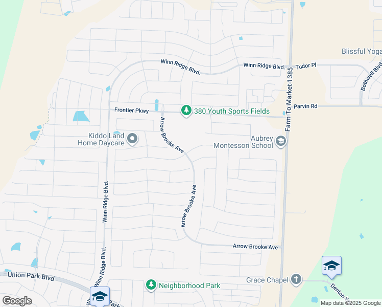 map of restaurants, bars, coffee shops, grocery stores, and more near 1433 Pleasant Knoll Trail in Aubrey