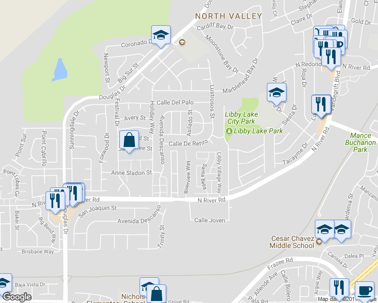 map of restaurants, bars, coffee shops, grocery stores, and more near 4635 Calle De Retiro in Oceanside