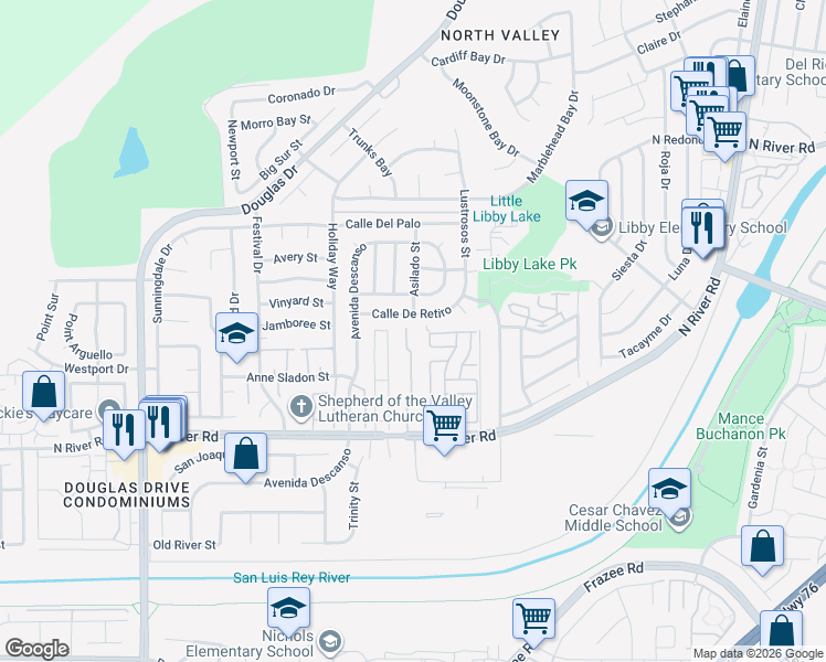 map of restaurants, bars, coffee shops, grocery stores, and more near 4635 Calle De Retiro in Oceanside
