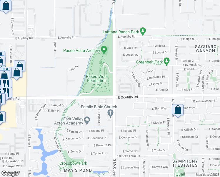 map of restaurants, bars, coffee shops, grocery stores, and more near 19844-19868 South McQueen Road in Chandler