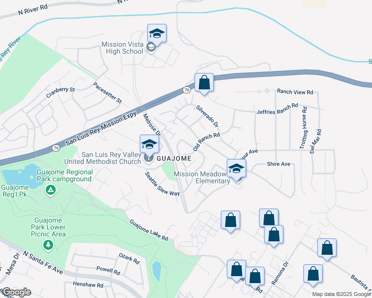 map of restaurants, bars, coffee shops, grocery stores, and more near 5612 Old Ranch Road in Oceanside