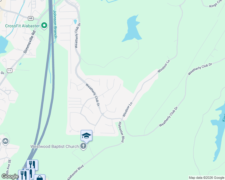 map of restaurants, bars, coffee shops, grocery stores, and more near 136 Belvedere Place in Alabaster