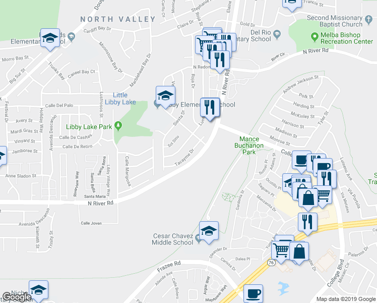 map of restaurants, bars, coffee shops, grocery stores, and more near 4839 Luna Drive in Oceanside