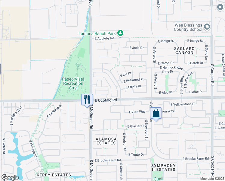 map of restaurants, bars, coffee shops, grocery stores, and more near 3933 South Crosscreek Drive in Chandler