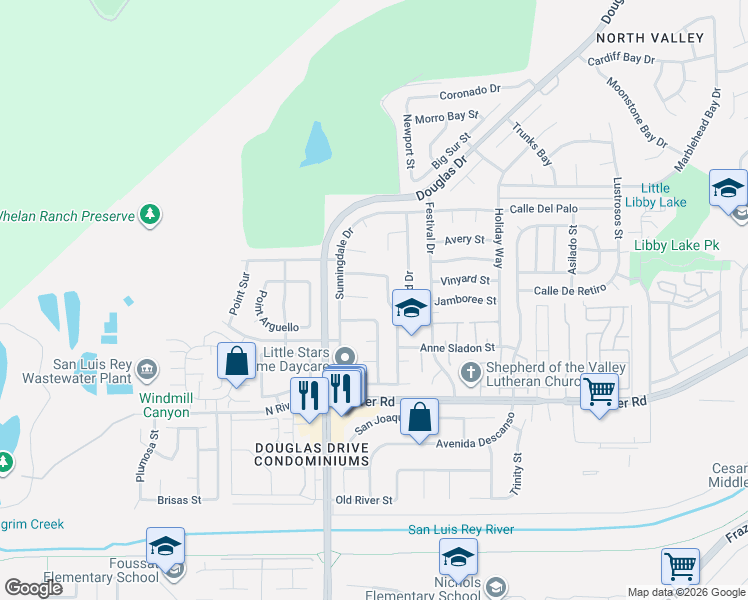 map of restaurants, bars, coffee shops, grocery stores, and more near 4471 La Quinta Place in Oceanside