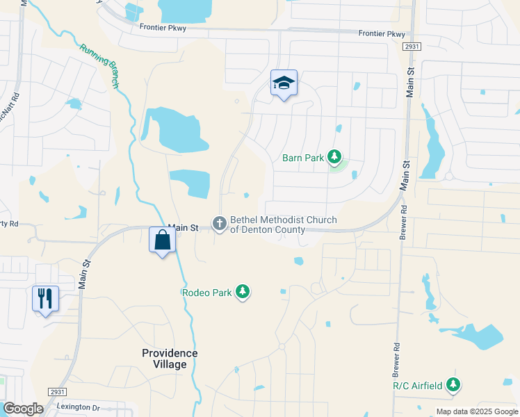 map of restaurants, bars, coffee shops, grocery stores, and more near 2509 Galisto Lane in Aubrey