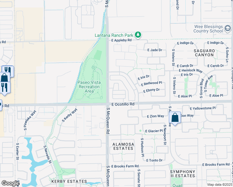 map of restaurants, bars, coffee shops, grocery stores, and more near 3855 South McQueen Road in Chandler