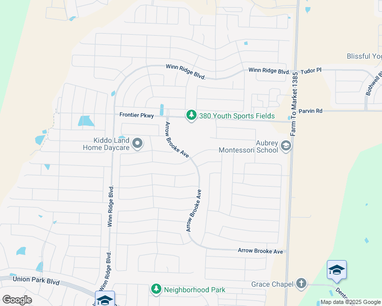 map of restaurants, bars, coffee shops, grocery stores, and more near 1433 Pleasant Knoll Trail in Aubrey