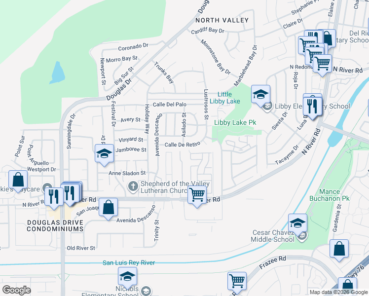 map of restaurants, bars, coffee shops, grocery stores, and more near 4635 Calle De Retiro in Oceanside