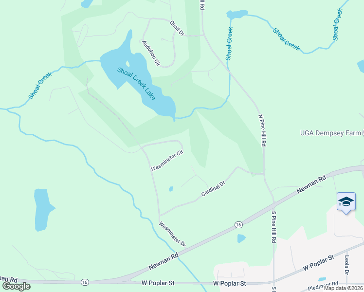 map of restaurants, bars, coffee shops, grocery stores, and more near 1723 Wesminster Circle in Griffin