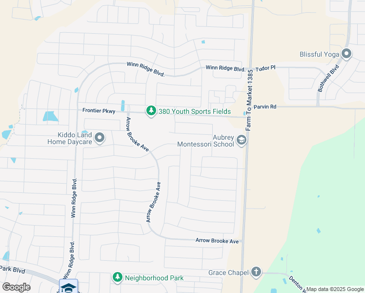 map of restaurants, bars, coffee shops, grocery stores, and more near 3116 Upland Trail Lane in Aubrey