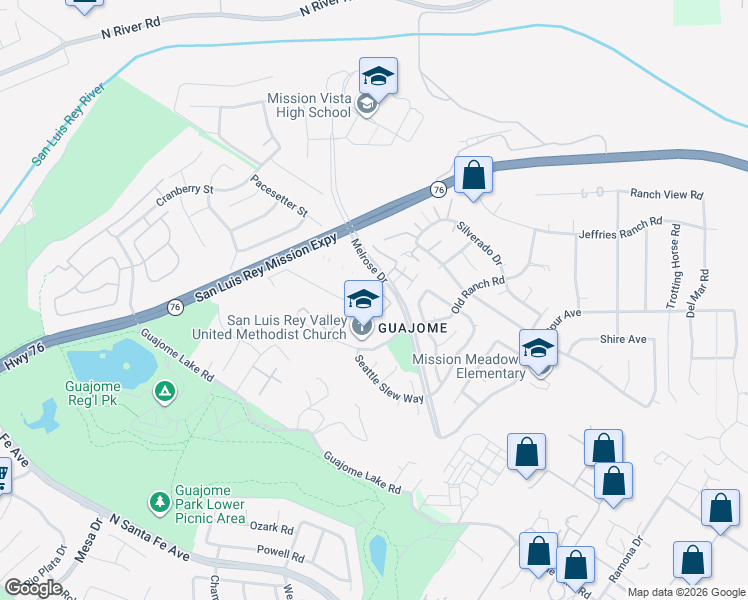 map of restaurants, bars, coffee shops, grocery stores, and more near 1528 Circle Ranch Way in Oceanside