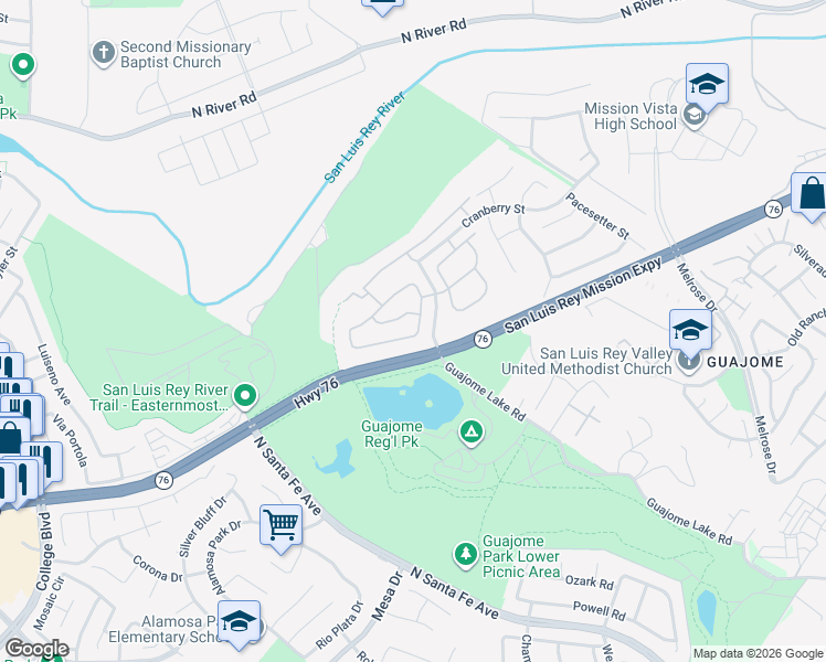 map of restaurants, bars, coffee shops, grocery stores, and more near 5360 Blackberry Way in Oceanside