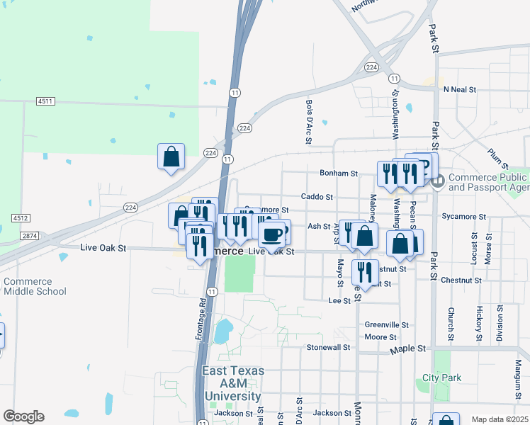 map of restaurants, bars, coffee shops, grocery stores, and more near 1400 West Neal Street in Commerce