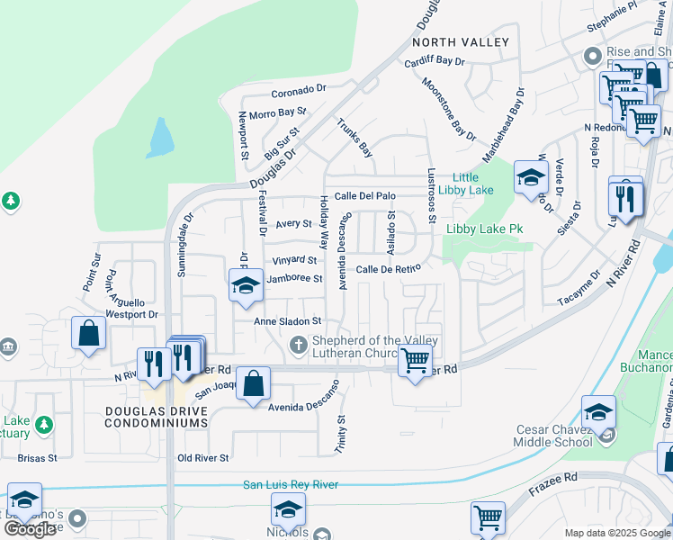 map of restaurants, bars, coffee shops, grocery stores, and more near 231 Holiday Way in Oceanside