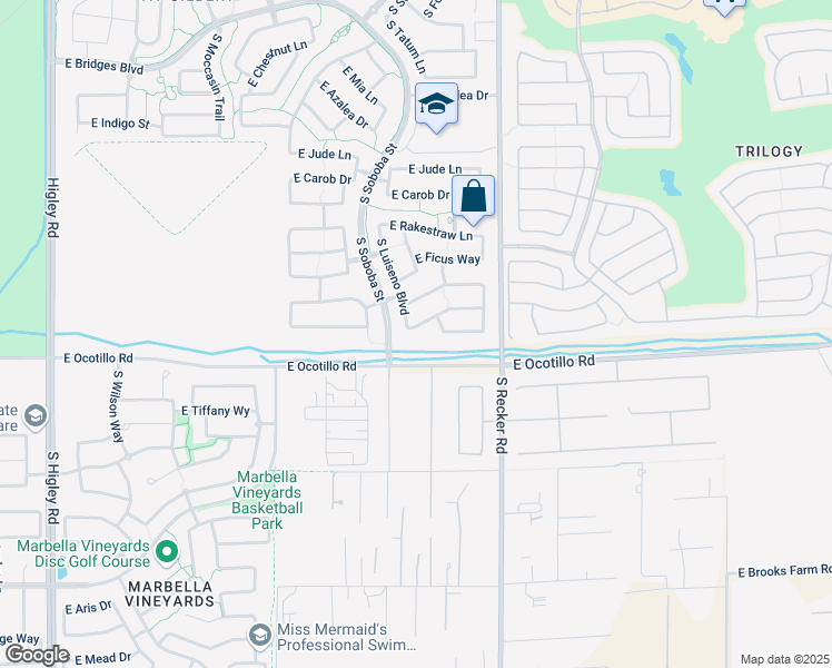 map of restaurants, bars, coffee shops, grocery stores, and more near 3837 East Sourwood Drive in Gilbert