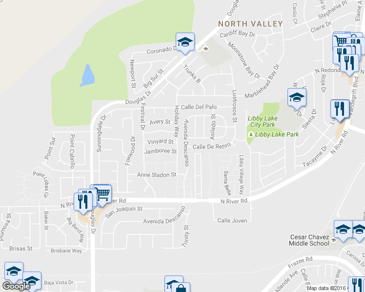 map of restaurants, bars, coffee shops, grocery stores, and more near 231 Holiday Way in Oceanside