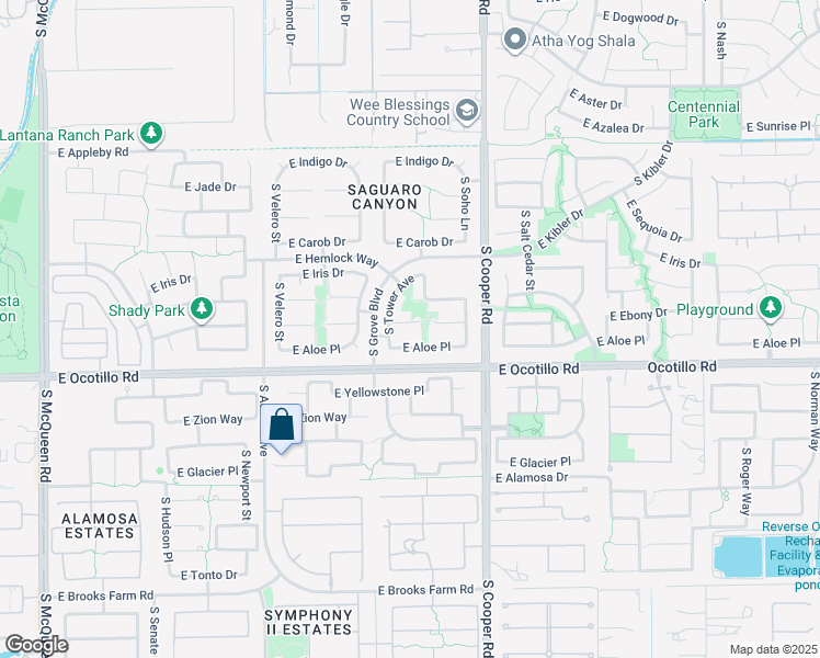 map of restaurants, bars, coffee shops, grocery stores, and more near 1843 East Ebony Place in Chandler