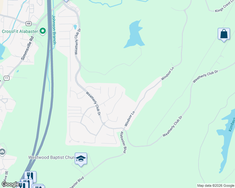 map of restaurants, bars, coffee shops, grocery stores, and more near 136 Belvedere Place in Alabaster