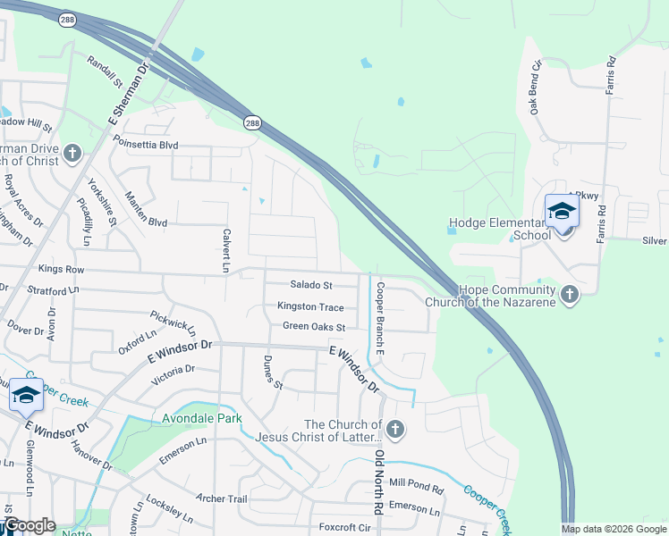 map of restaurants, bars, coffee shops, grocery stores, and more near 2401 Salado Street in Denton