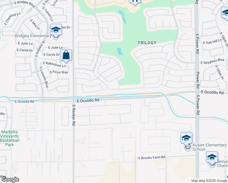 map of restaurants, bars, coffee shops, grocery stores, and more near 4267 East Ficus Way in Gilbert