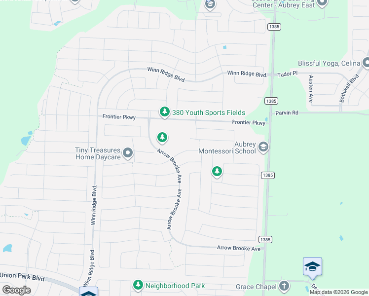 map of restaurants, bars, coffee shops, grocery stores, and more near 1470 Pleasant Knoll Trail in Aubrey