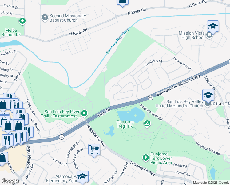 map of restaurants, bars, coffee shops, grocery stores, and more near 647 Boysenberry Way in Oceanside