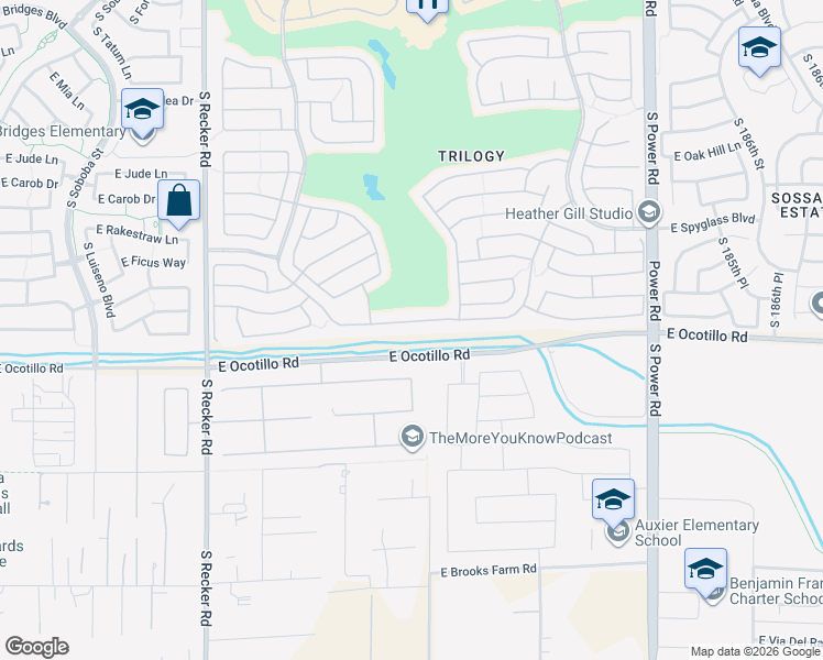 map of restaurants, bars, coffee shops, grocery stores, and more near 4391 East Ficus Way in Gilbert