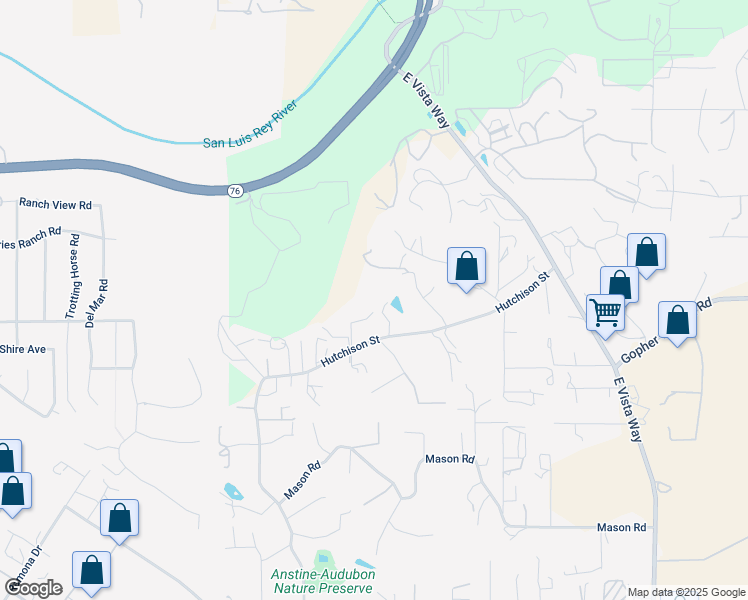 map of restaurants, bars, coffee shops, grocery stores, and more near 420 Hutchison Street in Vista