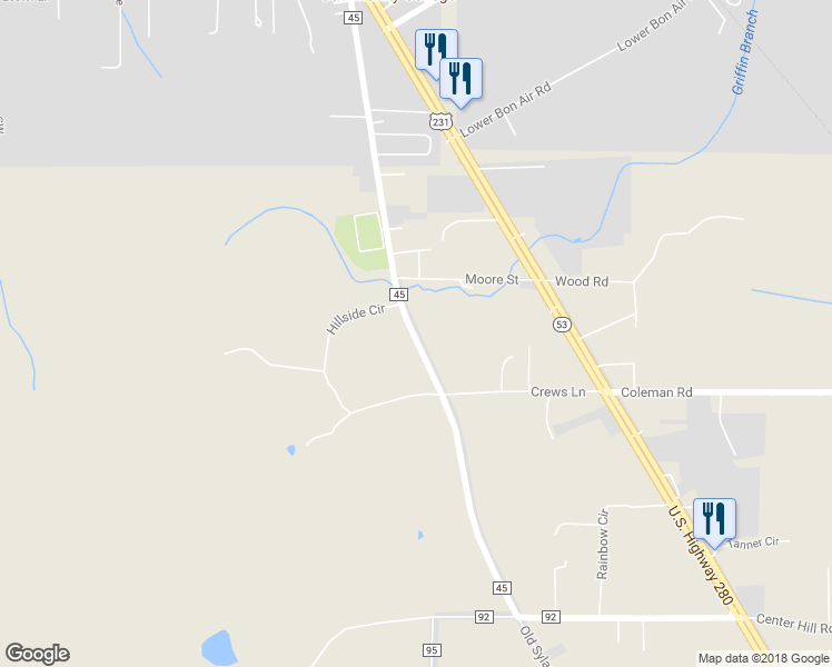 map of restaurants, bars, coffee shops, grocery stores, and more near 7136 Old Sylacauga Highway in Childersburg