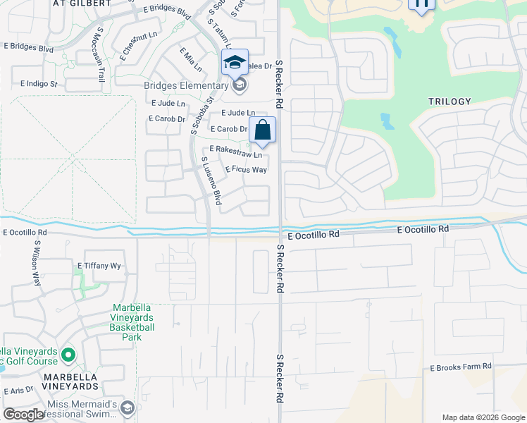 map of restaurants, bars, coffee shops, grocery stores, and more near 5555 South Joshua Tree Lane in Gilbert