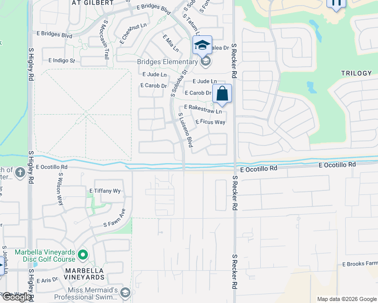 map of restaurants, bars, coffee shops, grocery stores, and more near 3837 East Sourwood Drive in Gilbert
